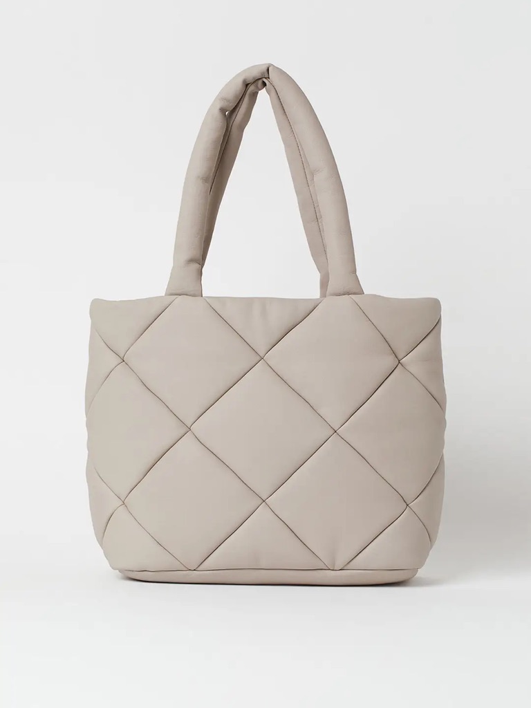 H&M Quilted Padded Tote Bag In Light Taupe.